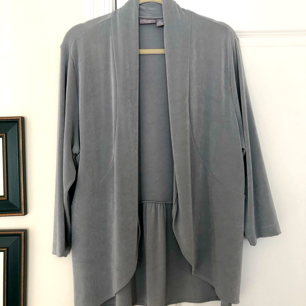 Chico’sTravelers Gray Cascading Open Front Jacket